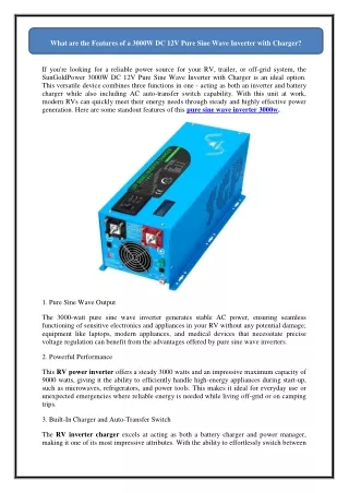 What are the Features of a 3000W DC 12V Pure Sine Wave Inverter with Charger?