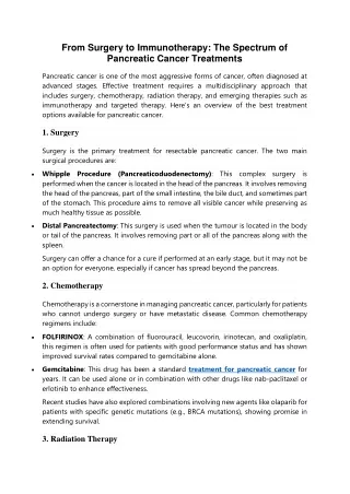 From Surgery to Immunotherapy: The Spectrum of  Pancreatic Cancer Treatments