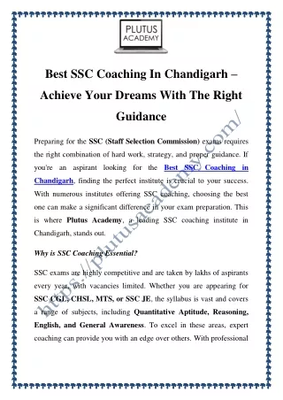 Best SSC Coaching in Chandigarh at Plutus Academy | Top Results Guaranteed