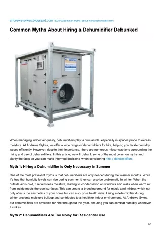 Common Myths About Hiring a Dehumidifier Debunked