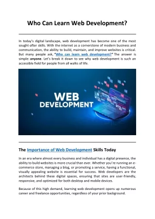Who Can Learn Web Development
