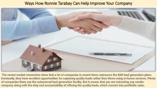 Ways How Ronnie Tarabay Can Help Improve Your Company