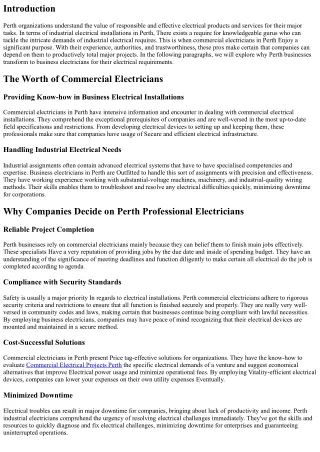 Why Perth Enterprises Depend upon Professional Electricians for Big Tasks