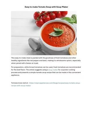 Easy to make Tomato Soup with Soup Maker