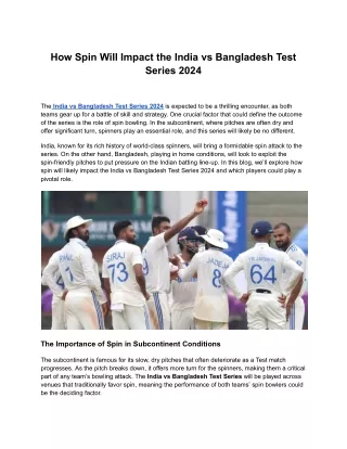 How Spin Will Impact the India vs Bangladesh Test Series 2024