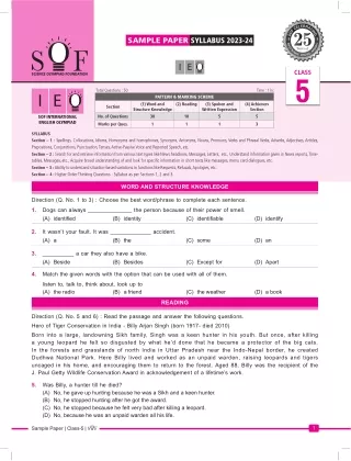 International English Olympiad (IEO) Class 5 Sample Paper