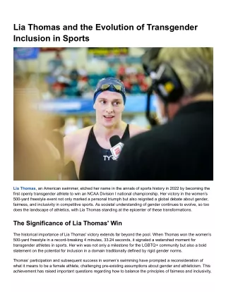 Lia Thomas and the Evolution of Transgender Inclusion in Sports