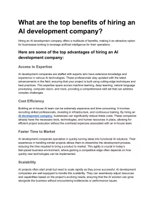 What are the top benefits of hiring an AI development company?