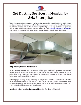 Ducting Services in Mumbai for Efficient Ventilation