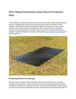 Why Ottawa Businesses Need Ground Protection Mats