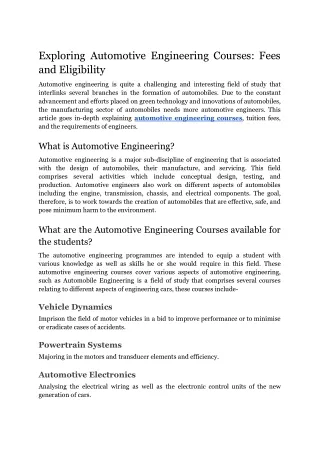 Automotive Engineering Courses | MS Ramaiah University