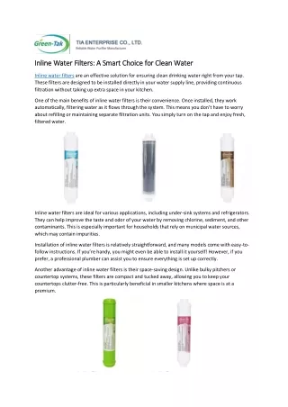 Inline Water Filters: A Smart Choice for Clean Water