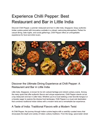 Experience Chilli Pepper_ Best Restaurant and Bar in Little India