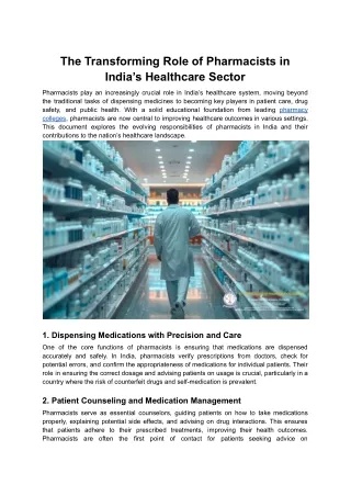 The Transforming Role of Pharmacists in India’s Healthcare Sector