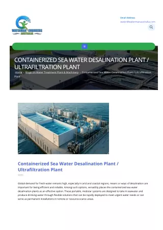 Containerized Sea Water Desalination Plant  - Ultrafiltration Plant Manufacturer