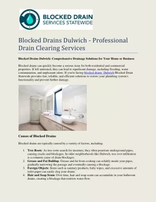 Blocked Drains Dulwich