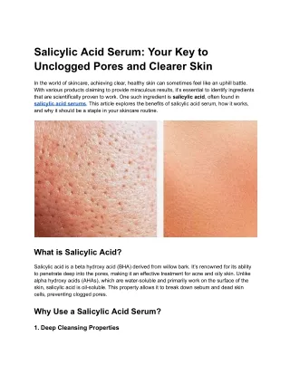 Salicylic Acid Serum Your Key to Unclogged Pores and Clearer Skin