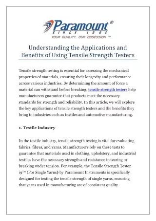 Understanding the Applications and Benefits of Using Tensile Strength Testers