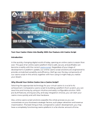 Turn Your Casino Vision Into Reality With Our Feature-rich Casino Script
