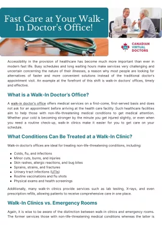 Fast Care at Your Walk-In Doctor's Office!