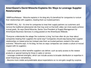 AmeriQuest's David Nitzsche Explains Six Ways to Leverage