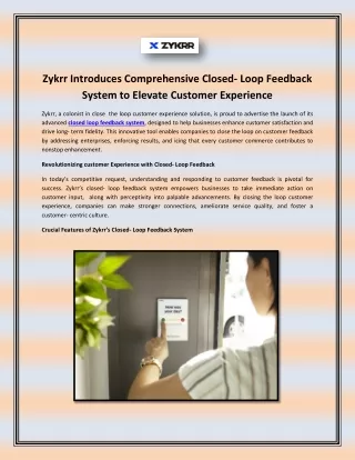 Zykrr Introduces Comprehensive Closed- Loop Feedback System to Elevate Customer Experience