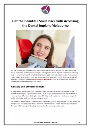 Get the Beautiful Smile Back with Accessing the Dental Implant Melbourne