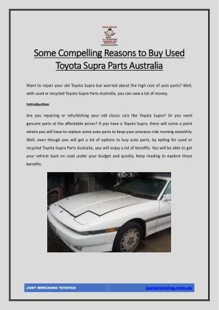 Some Compelling Reasons to Buy Used Toyota Supra Parts Australia