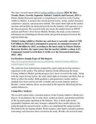 Coating Additives Market 2024 Scope, Competitive Analysis, Upcoming Predictions