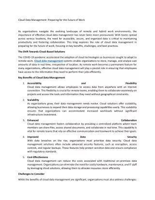 Cloud Data Management Preparing for the Future of Work