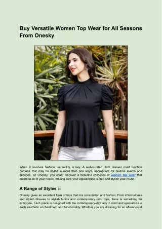 Buy Versatile Women Top Wear for All Seasons From Onesky