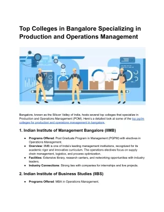 Top Colleges in Bangalore Specializing in Production and Operations Management