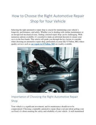 How to Choose the Right Automotive Repair Shop for Your Vehicle