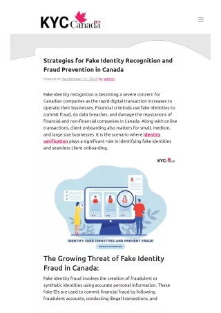 Fake Identity Recognition and Fraud Prevention in Canada