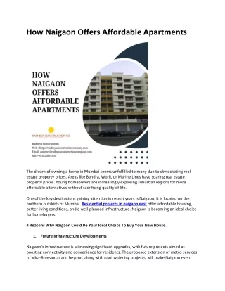 How Naigaon Offers Affordable Apartments
