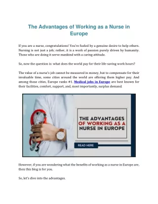 The Advantages of Working as a Nurse in Europe