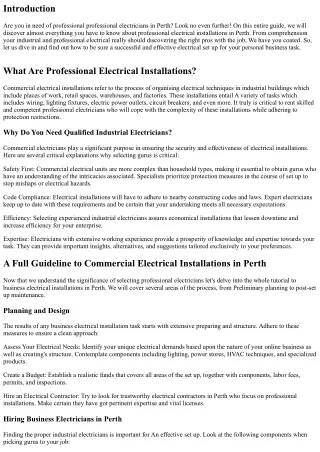An entire Manual to Commercial Electrical Installations in Perth