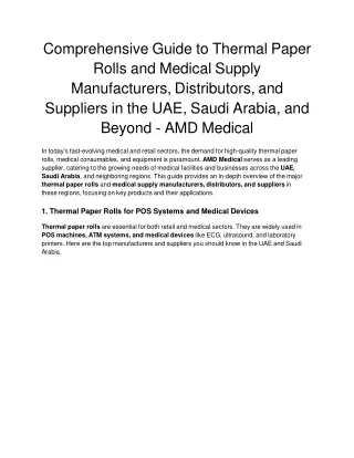 Comprehensive Guide to Thermal Paper Rolls and Medical Supply Manufacturers, Distributors, and Suppliers in the UAE, Sau