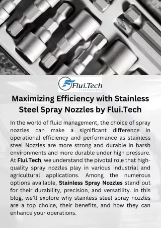 Maximizing Efficiency with Stainless Steel Spray Nozzles by Flui.Tech