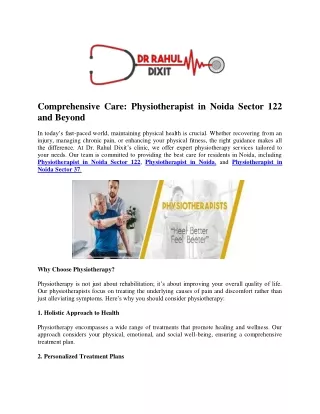 Comprehensive Care: Physiotherapist in Noida Sector 122 and Beyond