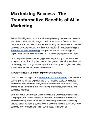 Maximizing Success: The Transformative Benefits of AI in Marketing