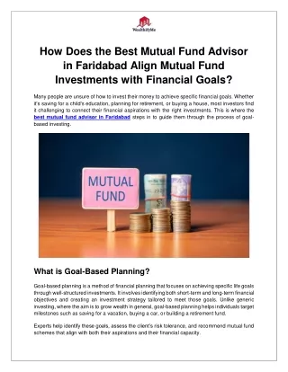 How Does the Best Mutual Fund Advisor in Faridabad Align Mutual Fund Investments with Financial Goals