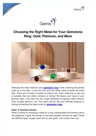 Choosing the Right Metal for Your Gemstone Ring_ Gold, Platinum, and More