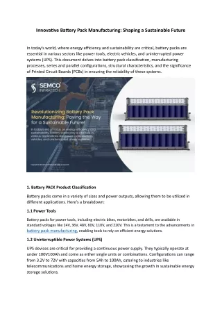 Innovative Battery Pack Manufacturing Shaping a Sustainable Future