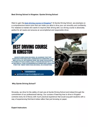 Best Driving School in Kingston_ Quinte Driving School