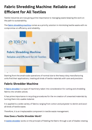 Fabric Shredding Machine Reliable and Efficient for All Textiles