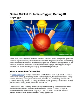 Online Cricket ID_ India’s Biggest Betting ID Provider