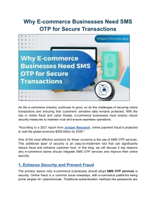 Why E-commerce Businesses Need SMS OTP for Secure Transactions