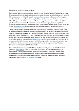 Izmirde Tente Sistemleri Firmasi ve Fiyatlari