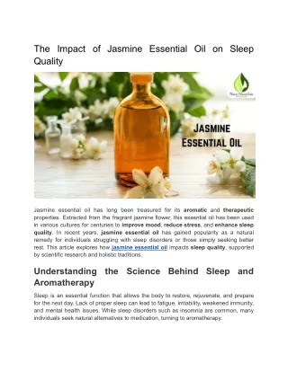 The Impact of Jasmine Essential Oil on Sleep Quality